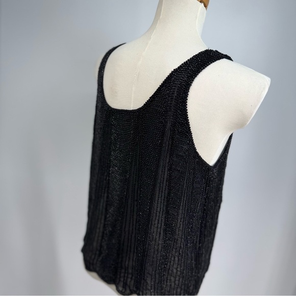 Vintage 1990s Flapper Gatsby Silk Beaded Scalloped Hem Tank Top - Picture 2 of 3